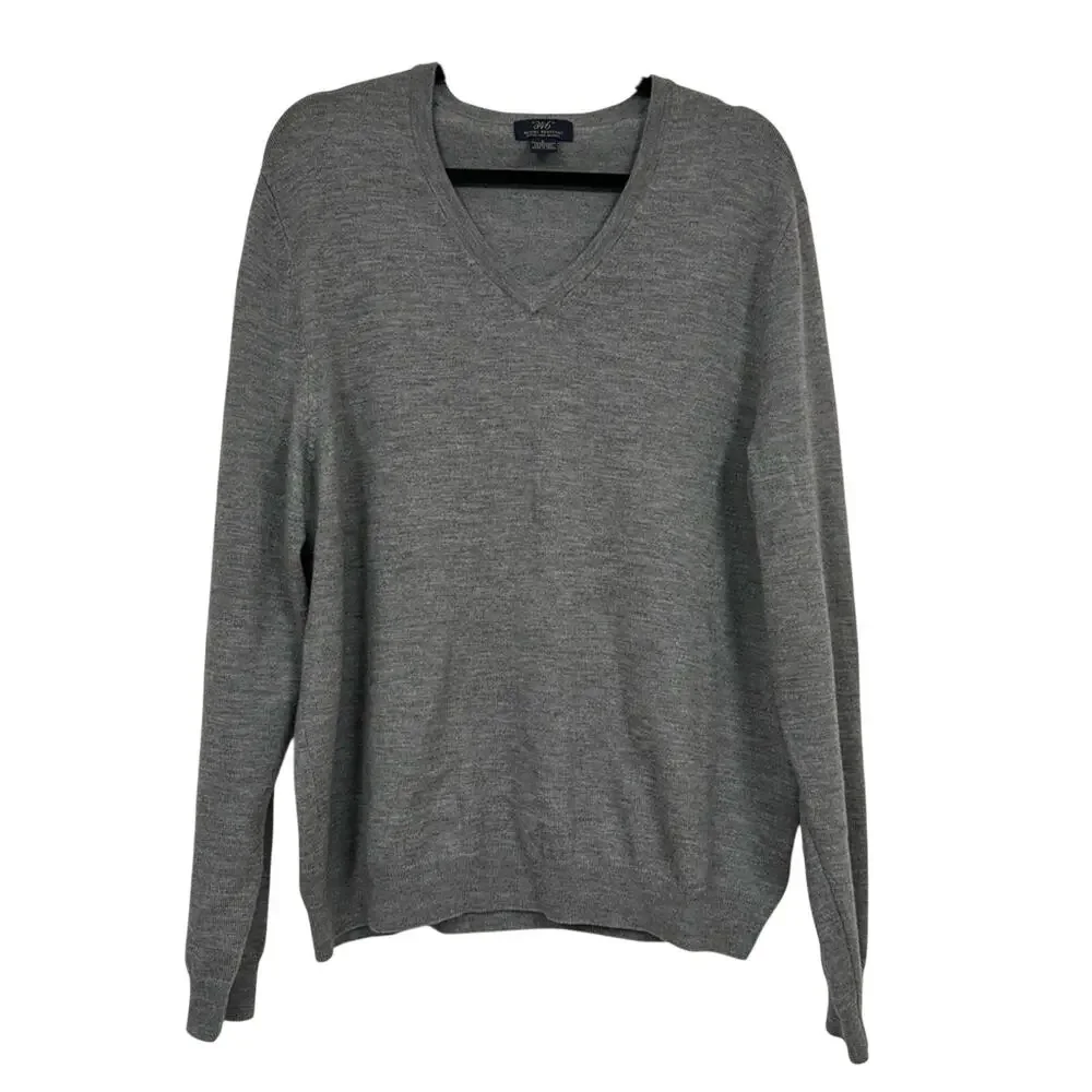 Brooks Brothers 346 Extra Fine Merino Wool Grey V Neck Mens Sweater L Preppy